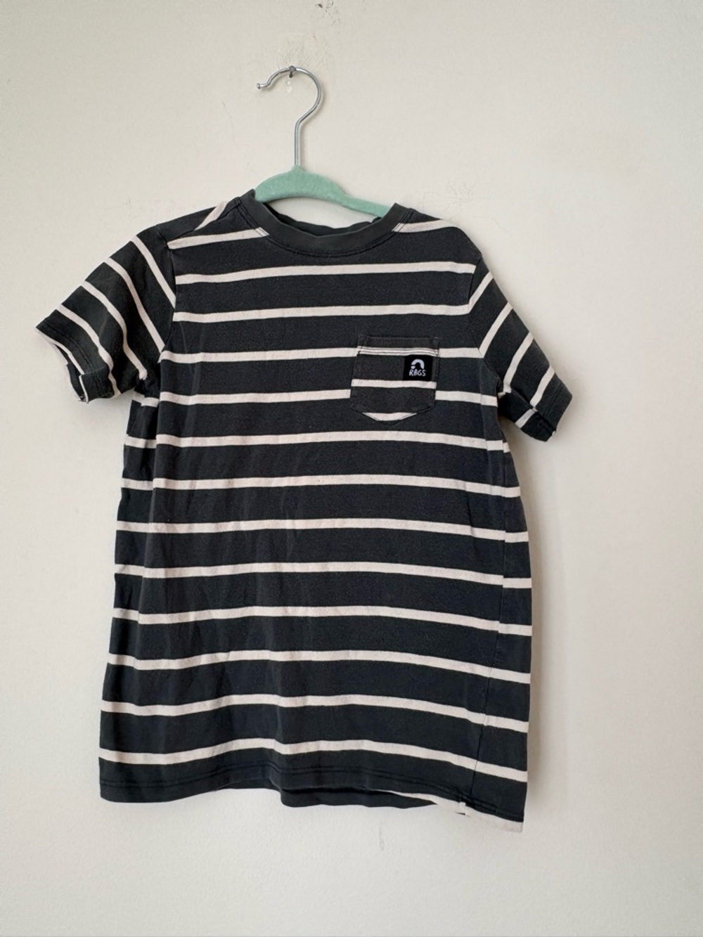 Rags Gray & White Striped Pocket Tee 3/4T